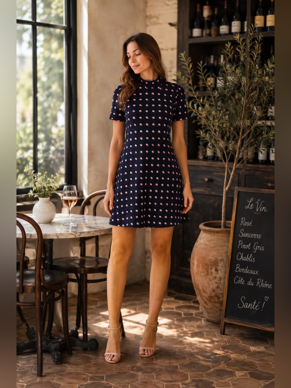BCBGeneration Navy Dot Mock Neck A-Line Mini Dress XS